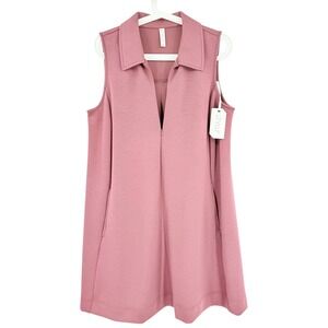 Stylus Women's Rose Brown Sleeveless Collared 1/4 Zip Pullover Dress Size L‎ NWT